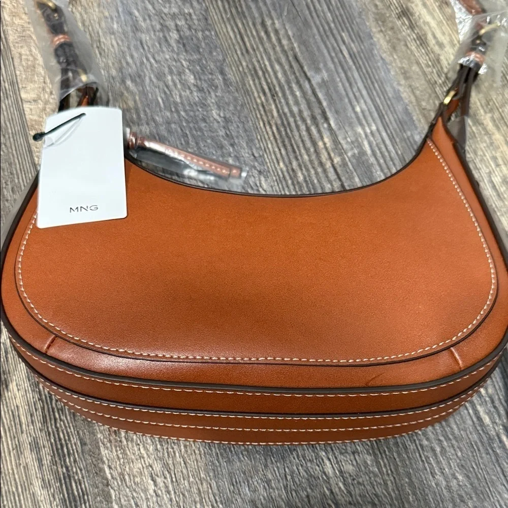 Mango Tan Leather Shoulder Bag